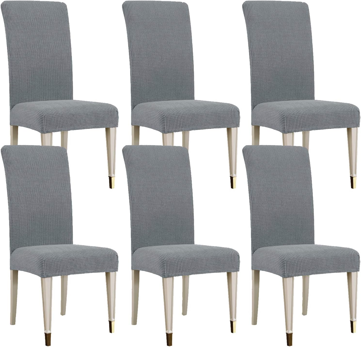 MAXIJIN Super Stretch Dining Room Chair Cover Jacquard Spandex Dining Parsons Chair Slipcover Removable Chair Protector Covers for Dining Room,Hotel,Kitchen,Ceremony (Light Grey