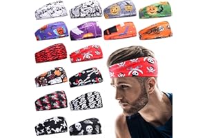 Foaincore 16 Pcs Sports Headbands for Men Sweatbands for Women Workout Stretchy Non Slip Hair Band Sweat Wicking Running Headband for Cycling Hiking Yoga Ice Hockey