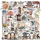 100 Pcs Ancient Chinese Culture Stickers，Traditional Chinese Architectural Art，Vinyl Waterproof Decal,Perfect for Kids,Teens,Water Bottle Suitcase Phone Skateboard Guitar Bike Laptop Scrapbook