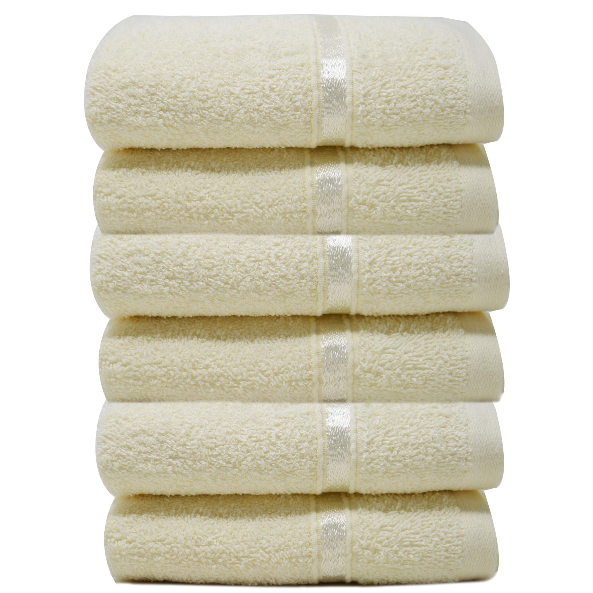 Towelogy® Luxury Egyptian Cotton Face Cloth Flannel Fingertip Towels Set 500 GSM Supersoft and Highly Absorbent Washcloths 30x30 cm (Pack 6, Ivory)