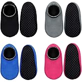 SATINIOR 4 Pairs Kids Non-Slip Slipper Socks Coral Velvet Warm Ankle Socks for Toddlers and Kids