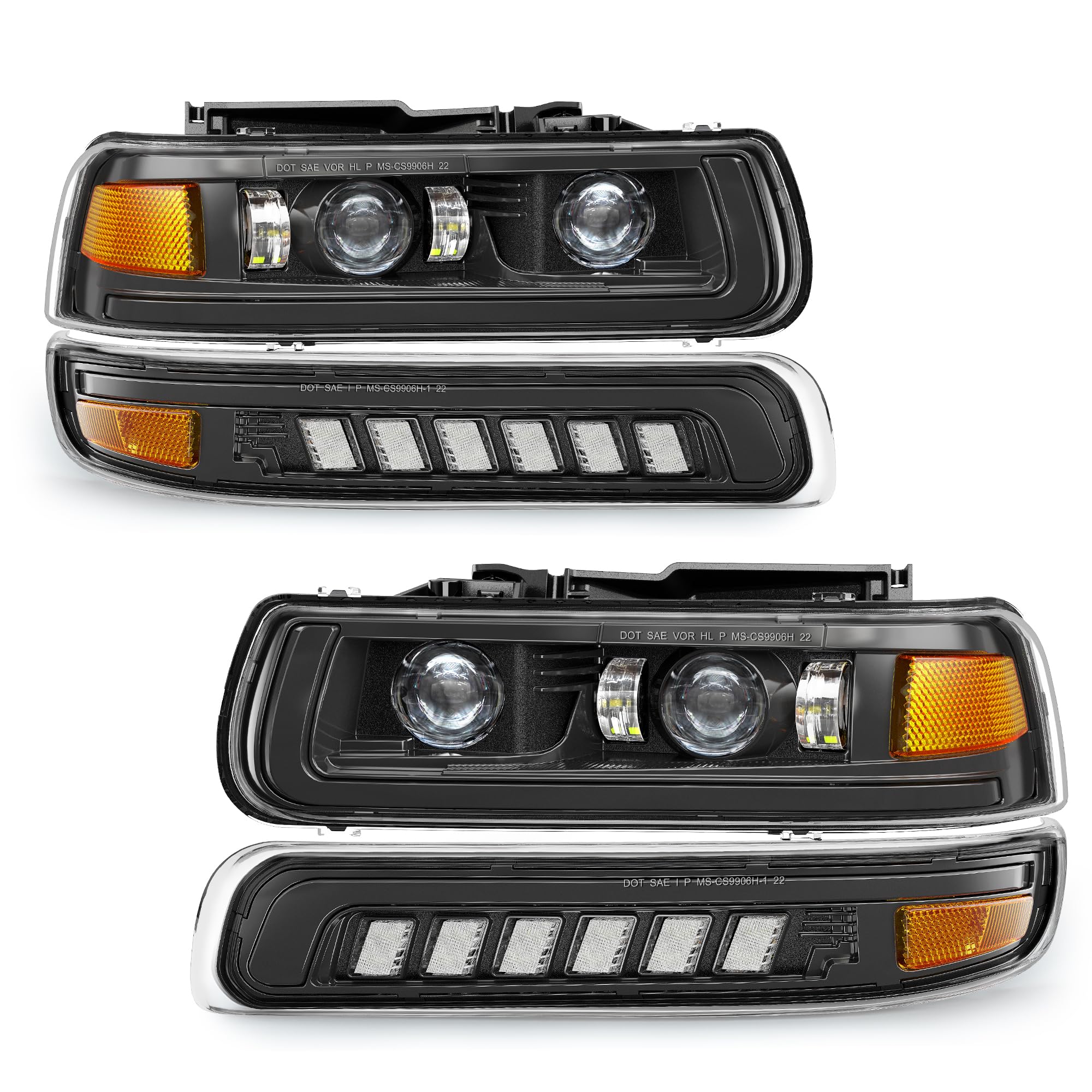 Photo 1 of LED Headlights Assembly With Hi/Low Beam Turn Signal Lights Bulbs Compatible with 1999-2002 Chevy Silverado 1500 2500 3500, 2000-2006 Chevy Suburban Tahoe, Amber Side Marker-NO DRL(NOT FIT for GMC)