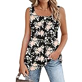 Zeagoo Sleeveless Floral Tank Tops for Women Summer Square Neck Pleated Babydoll Flowy Soft Tunic Tank Top