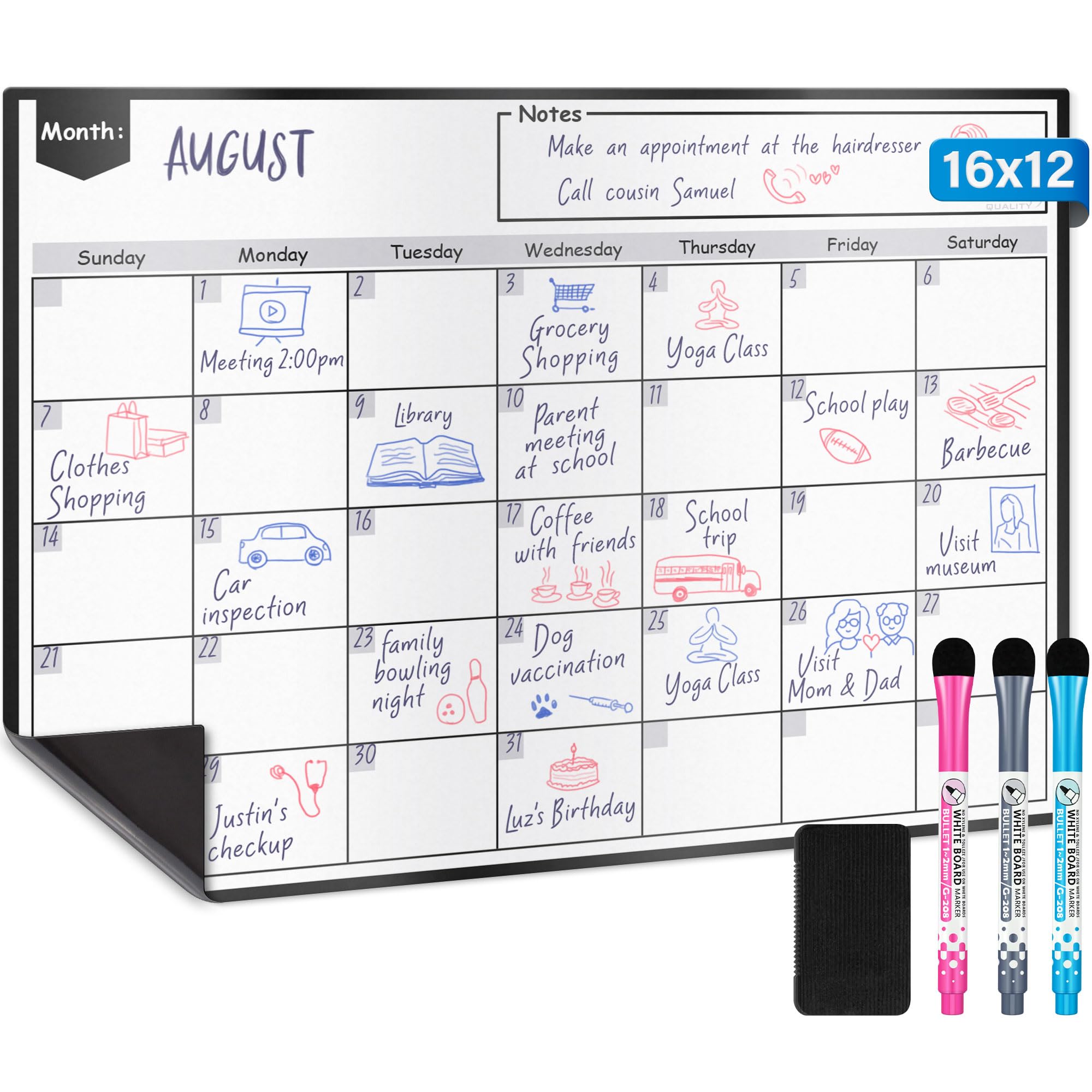 Magnetic Dry Erase Whiteboard Calendar for Fridge - A3 / 40 x 30 cm - Refrigerator White Board Sheet with 3 Colourful Markers & Eraser - Monthly Meal Planner & Organiser for Family - by Yes4Quality
