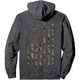 Camouflage American Flag Distressed Camo (Design on Back) Pullover Hoodie