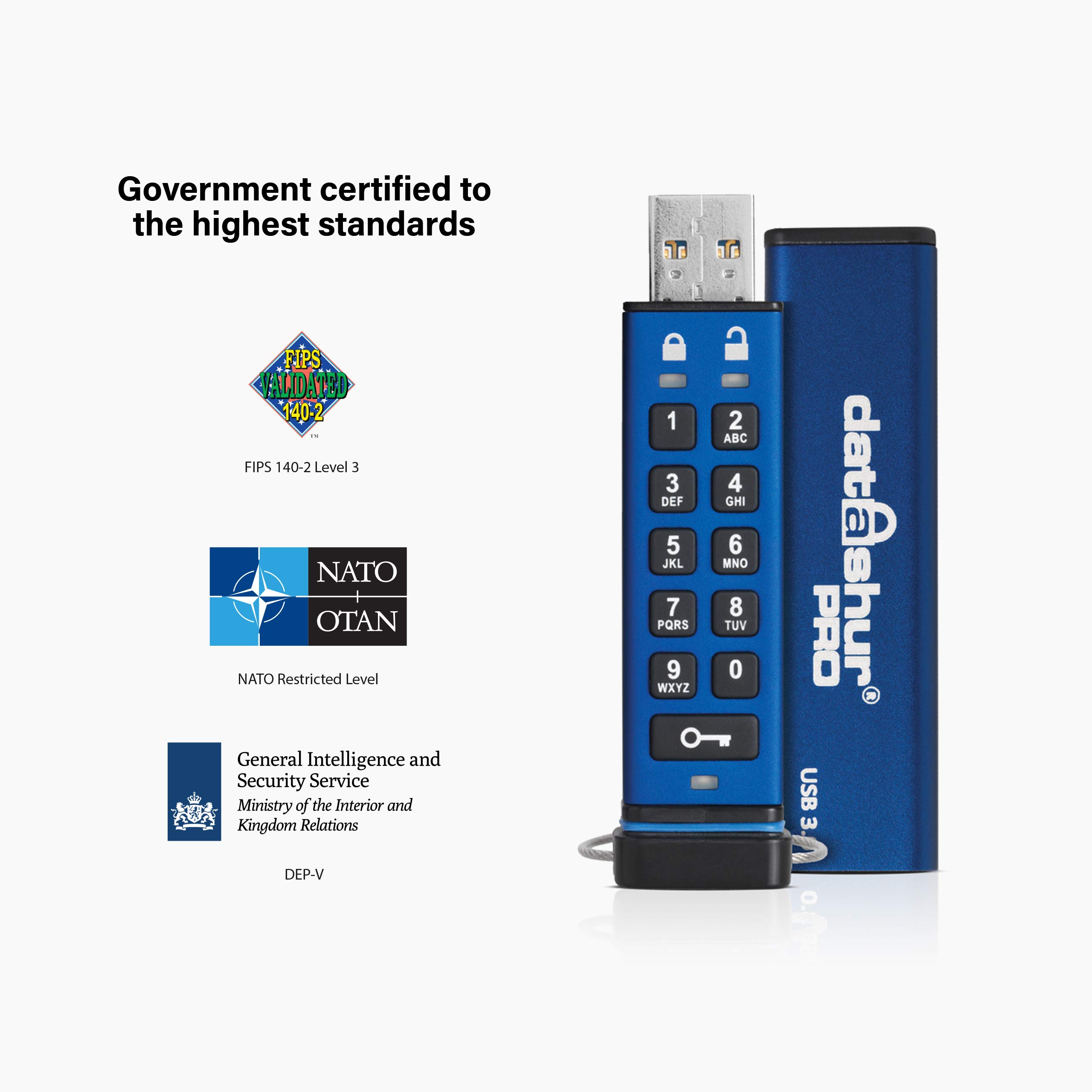 iStorage datAshur PRO 64 GB | Encrypted USB Memory Stick | FIPS 140-2 Level 3 Certified | Password protected | Dust/Water Resistant