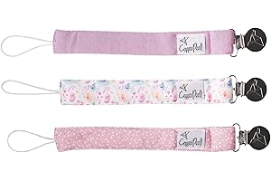 Copper Pearl Premium Knit Pacifier Clips 3-Pack: Stylish Stainless Steel Holders for Baby Girls and Boys - Prevents Floor Drops - Bloom Design