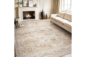 AMOAMI-Area Rug 8FT X 10FT Rugs for Living Room-Vintage Soft Beige Rugs for Bedroom-Non Slip Carpet-Washable Rug for Dining Room Living Room Bedroom Office Under Table