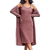 EKOUAER Womens Knit Robe Set 2 Piece Nightgown with Robes Long Sleeves Lounge Sets with Pockets S 3XL
