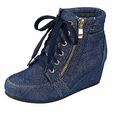 ShoBeautiful Womens Fashion Wedge Sneakers High Top Hidden Wedge Heel Platform Lace Up Shoes Ankle Bootie