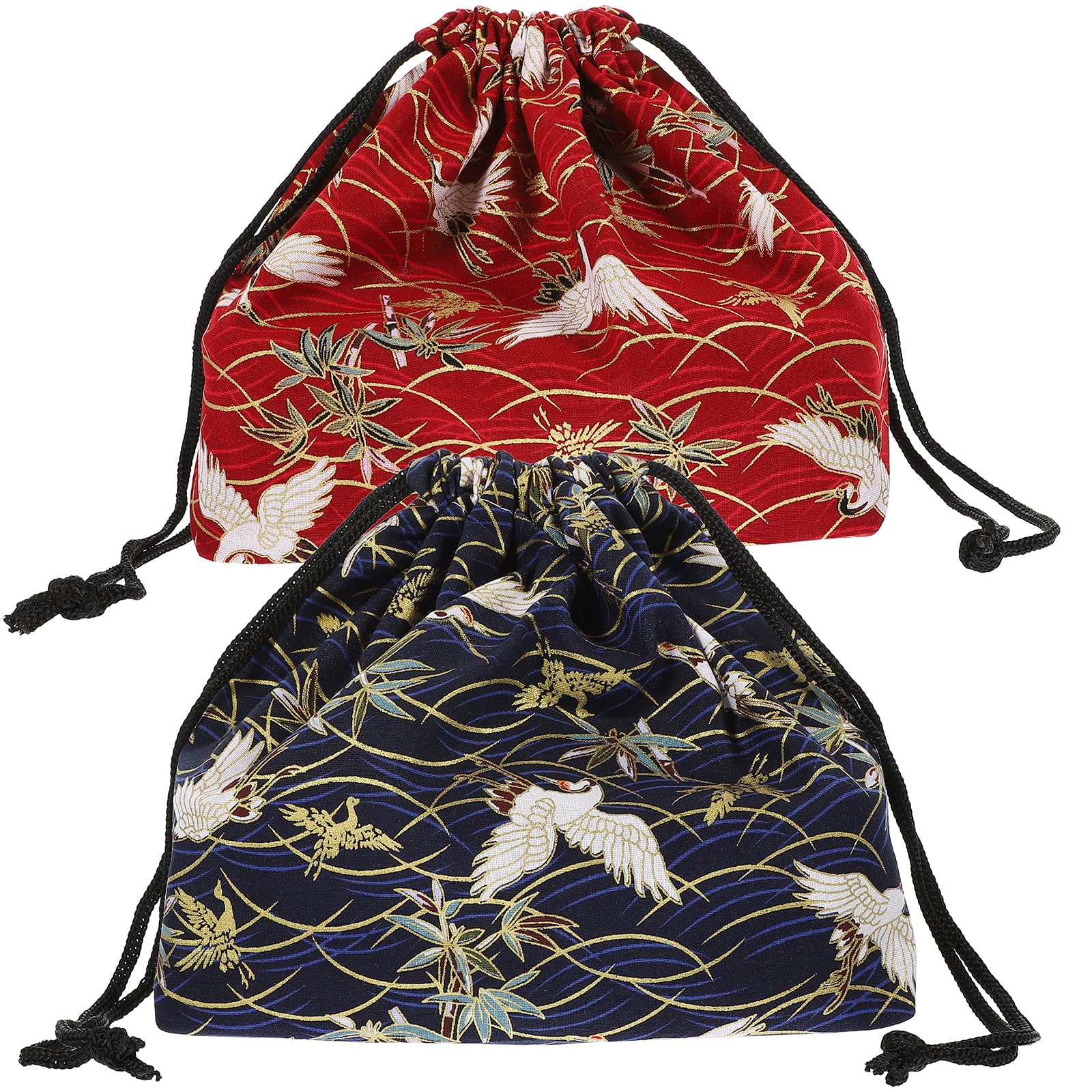 2Pcs Japanese Bento Bag : Portable Cotton Cloth Drawstring Lunch Bag for Picnic, Office, Storage, Travel Handbag for Adults and Women