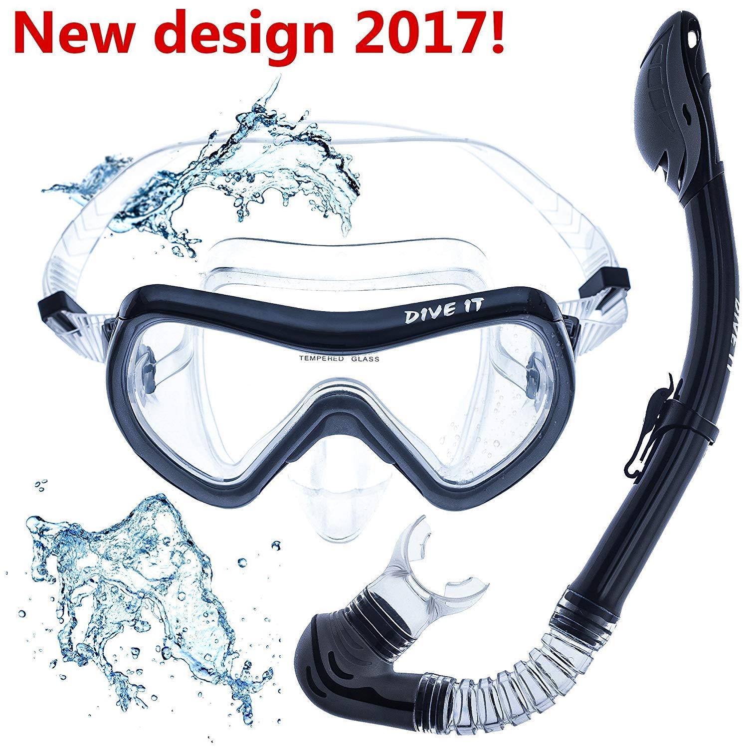 Snorkel Set Scuba Mask with Dry Snorkel Antifogging Lens & Dual Strap