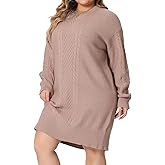 Agnes Orinda Plus Size Women 2025 Fall Crewneck Long Sleeve Knit Tunic Pullover Short Sweater Dresses