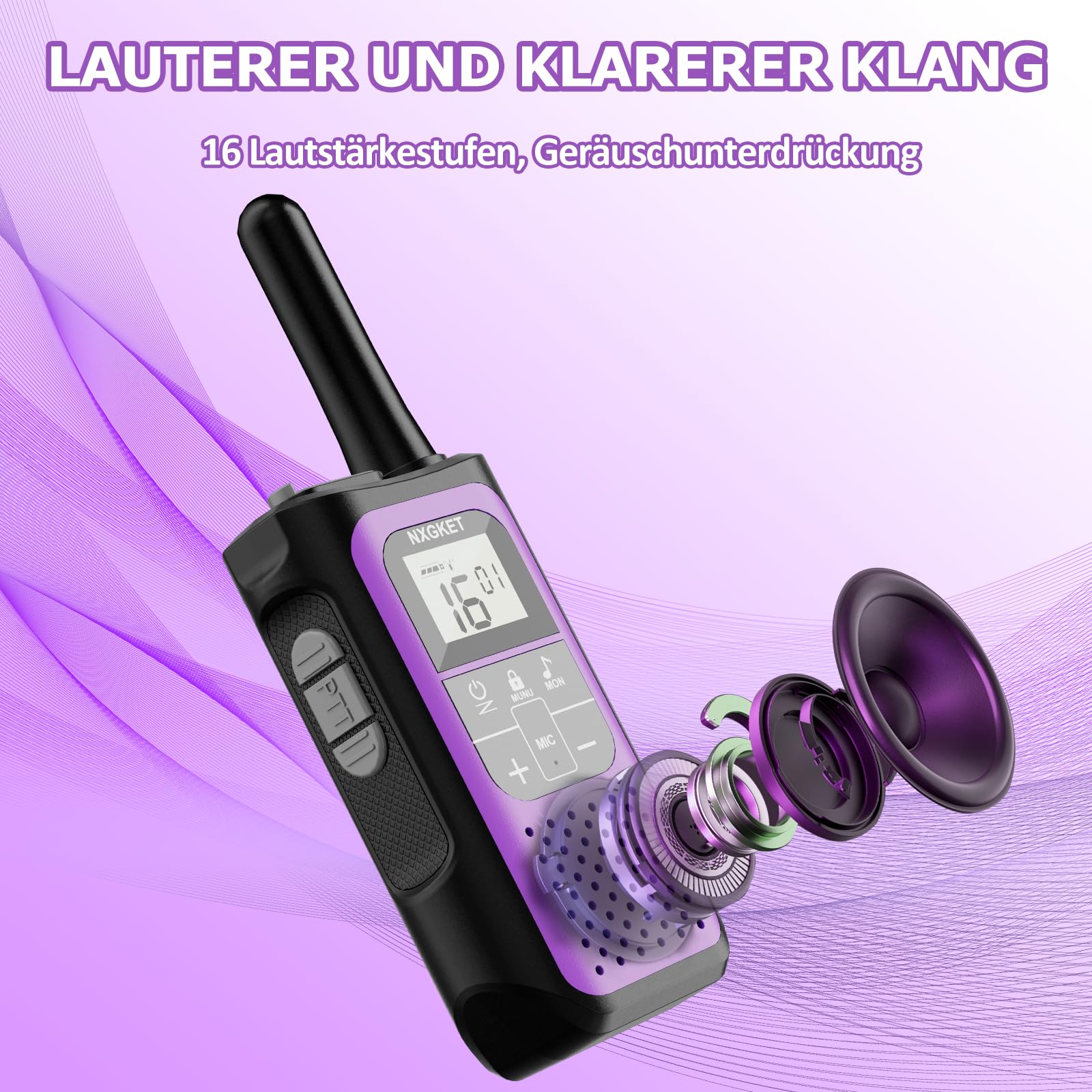 Walkie Talkie 3er Set, NXGKET Walki Talki für Kinder Erwachsene, Große Reichweite 5km Funkgeräte Set mit 1200mAh Aufladbar Akku, 16 Kanal VOX Walky Talky für Camping, Freien, Skifahren, Wandern 3
