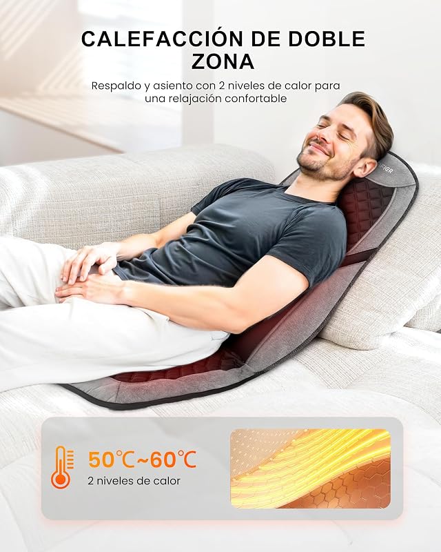 Masajeador Cervical y Espalda con Calor, Funda de Asiento de Masaje con 5 Modos de Vibración, 3 Intensidades, 3 Temporizadores para Aliviar el Dolor de Espalda, Regalos para Mujeres