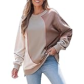 popvil Crewneck Sweatshirt Oversized Pullover Color Block Loose Long Sleeve Shirts Fall Clothes 2025 Workout Shirt