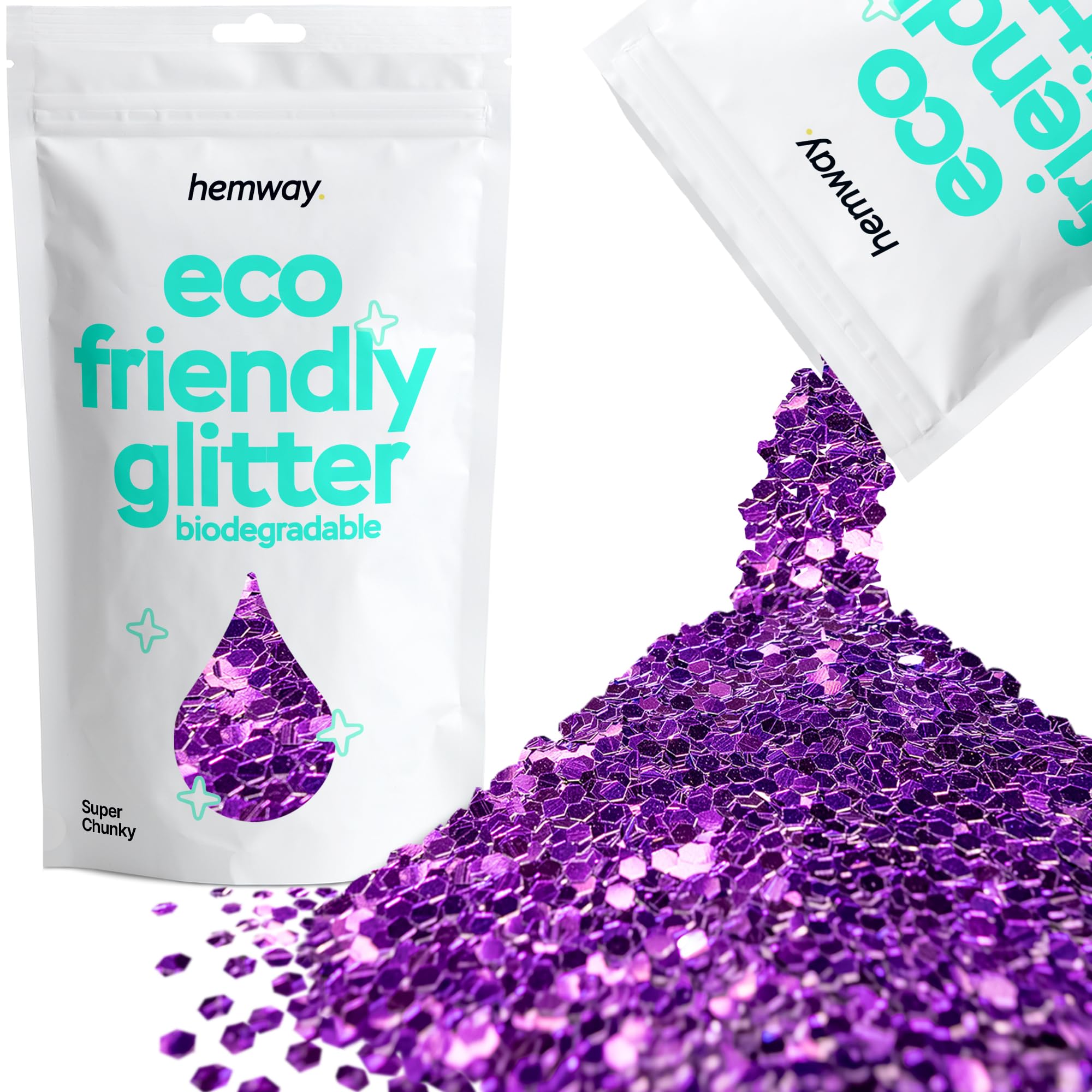 Eco Friendly Biodegradable Glitter | Purple - Super Chunky 100g, Plant Based, Biodegradable Glitter for Craft, Face, Hair, Nail, Body and Festival - Hemway