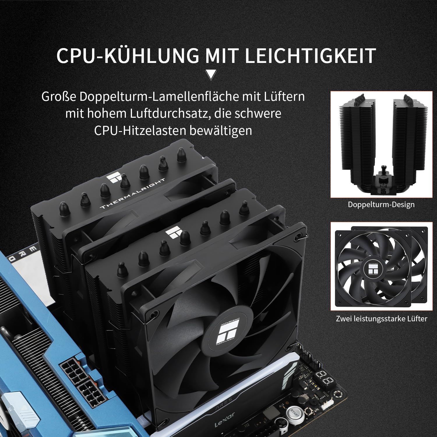 Thermalright Phantom Spirit 120 SE BLACK CPU Luftkühler, 7 Heatpipes CPU-Kühler, zwei 120mm PWM Lüfter, AGHP 4.0 Technologie, für AM4/AM5&Intel lga1851/1700/1150/1151/1200, PC Kühler Tower 4