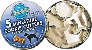 R&M International Mini Dog Cookie Cutters in Storage Tin, Paw, Dog, Fire Hydrant, Bone, House, 5-Piece Set