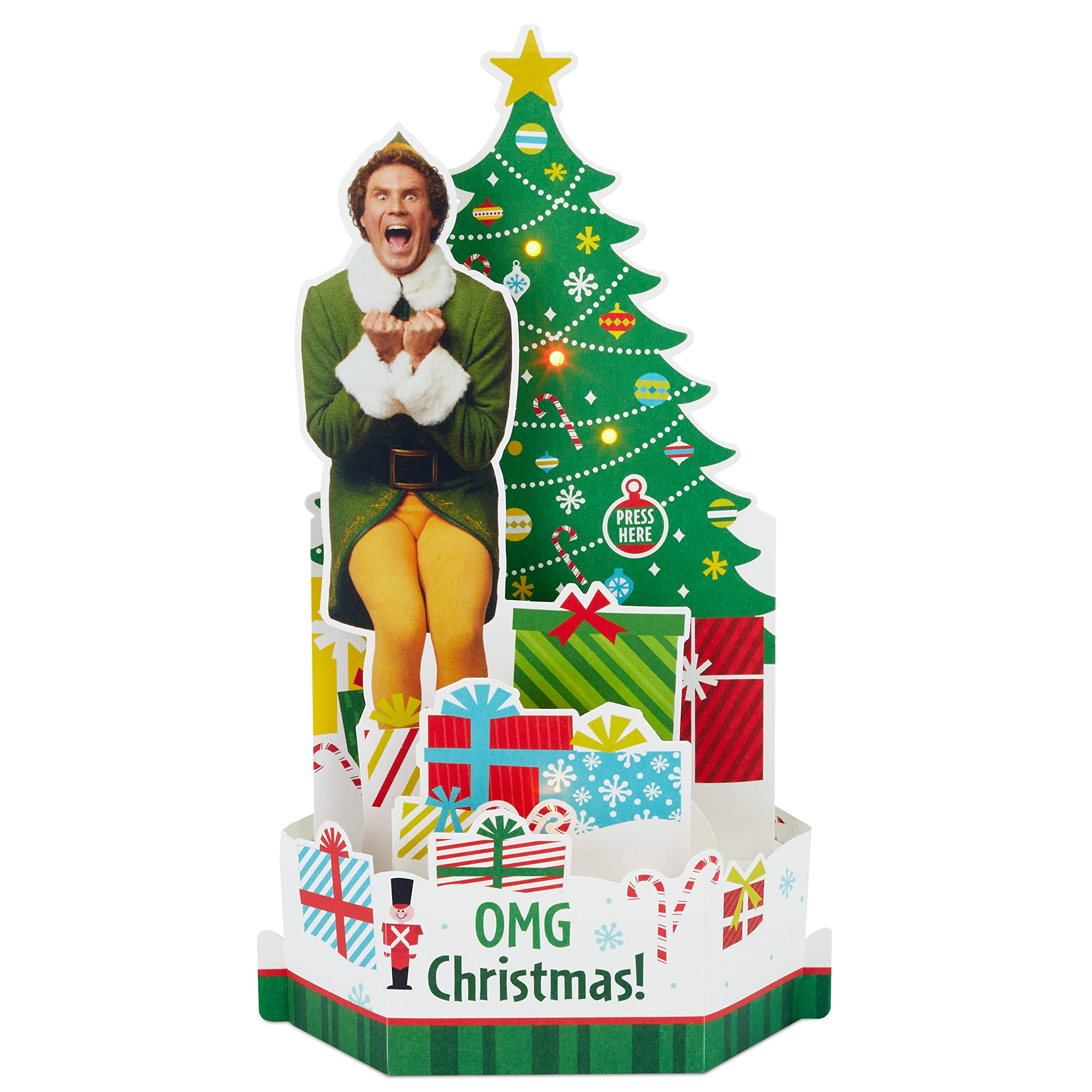 Hallmark Christmas Card, Buddy the Elf, Musical, Light-Up, Pop Up Christmas card, 3D Christmas Card, Paper Wonder, Multicoloured