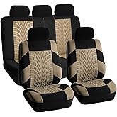 FH Group Car Seat Covers Full Set Premium Cloth - Universal Fit, Automotive, Low Back Front Washable Seat Covers, Airbag Compatible, Split Bench Rear Seat for SUV, Sedan Beige