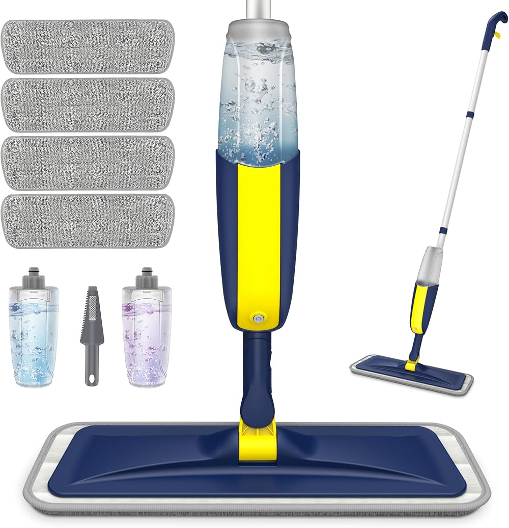 HOMTOYOU Spray Mop for Floor Cleaning with 4 Microfiber Pads