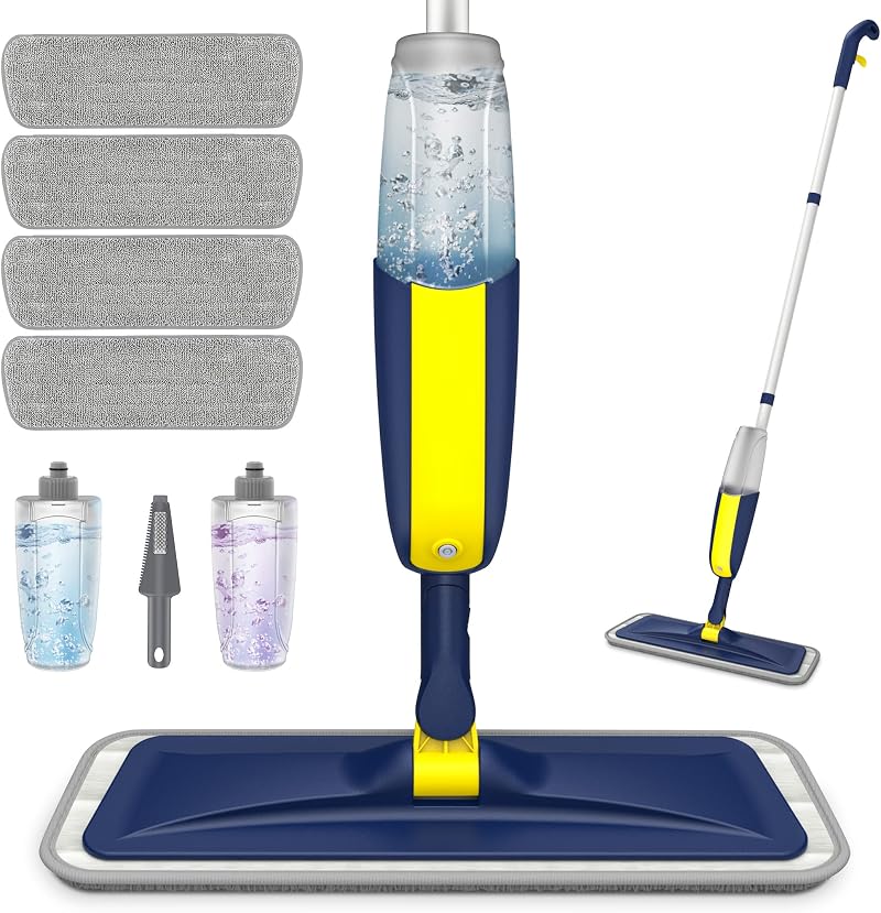 HOMTOYOU Spray Mop for Floor Cleaning with 4 Microfiber Pads