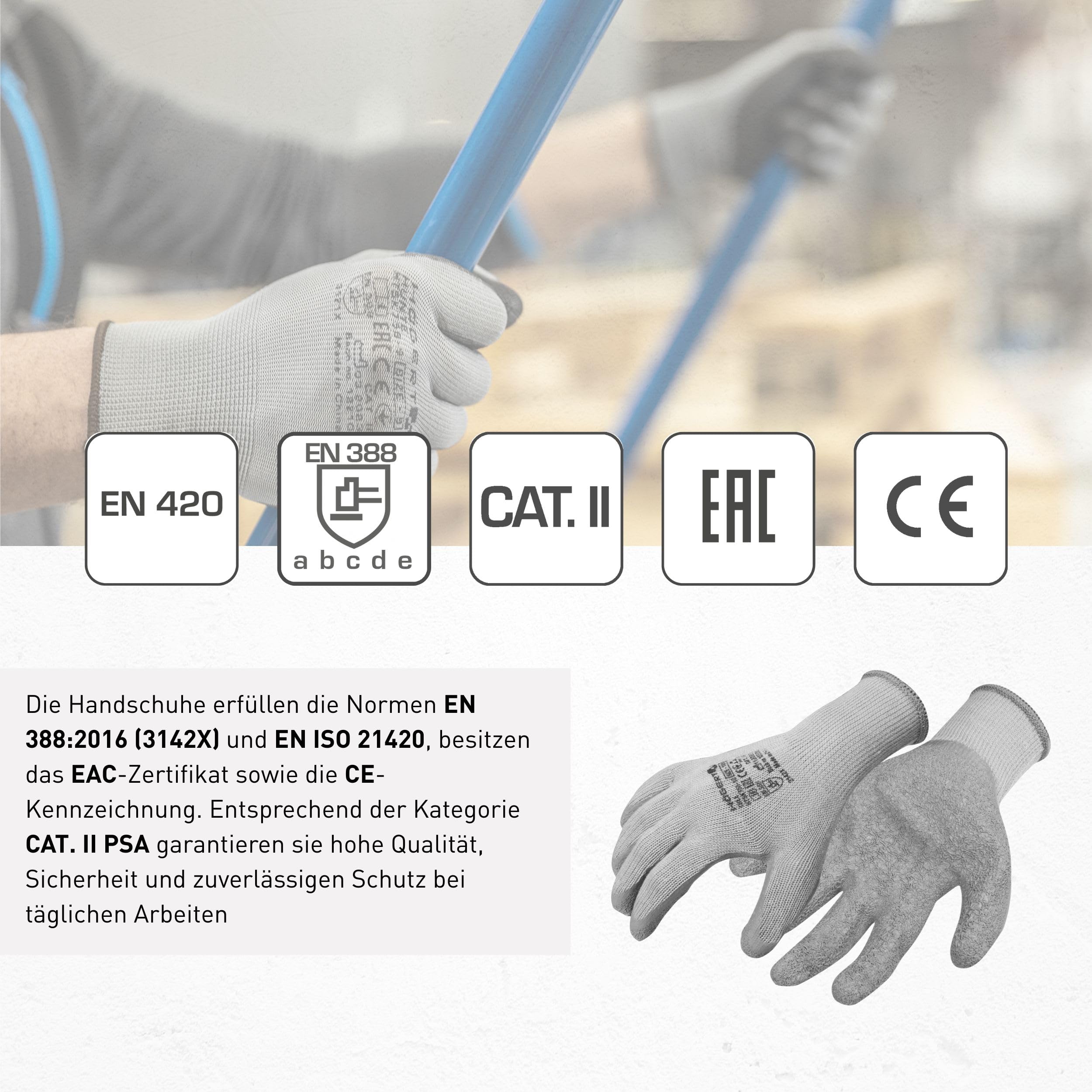 Högert Technik DILL latexbeschichtete Schutzhandschuhe, grau/blau, Größe 11, 12 Paar/Pack, reiß- und stichfest, ideal für präzise Montage- und Wartungsarbeiten 3