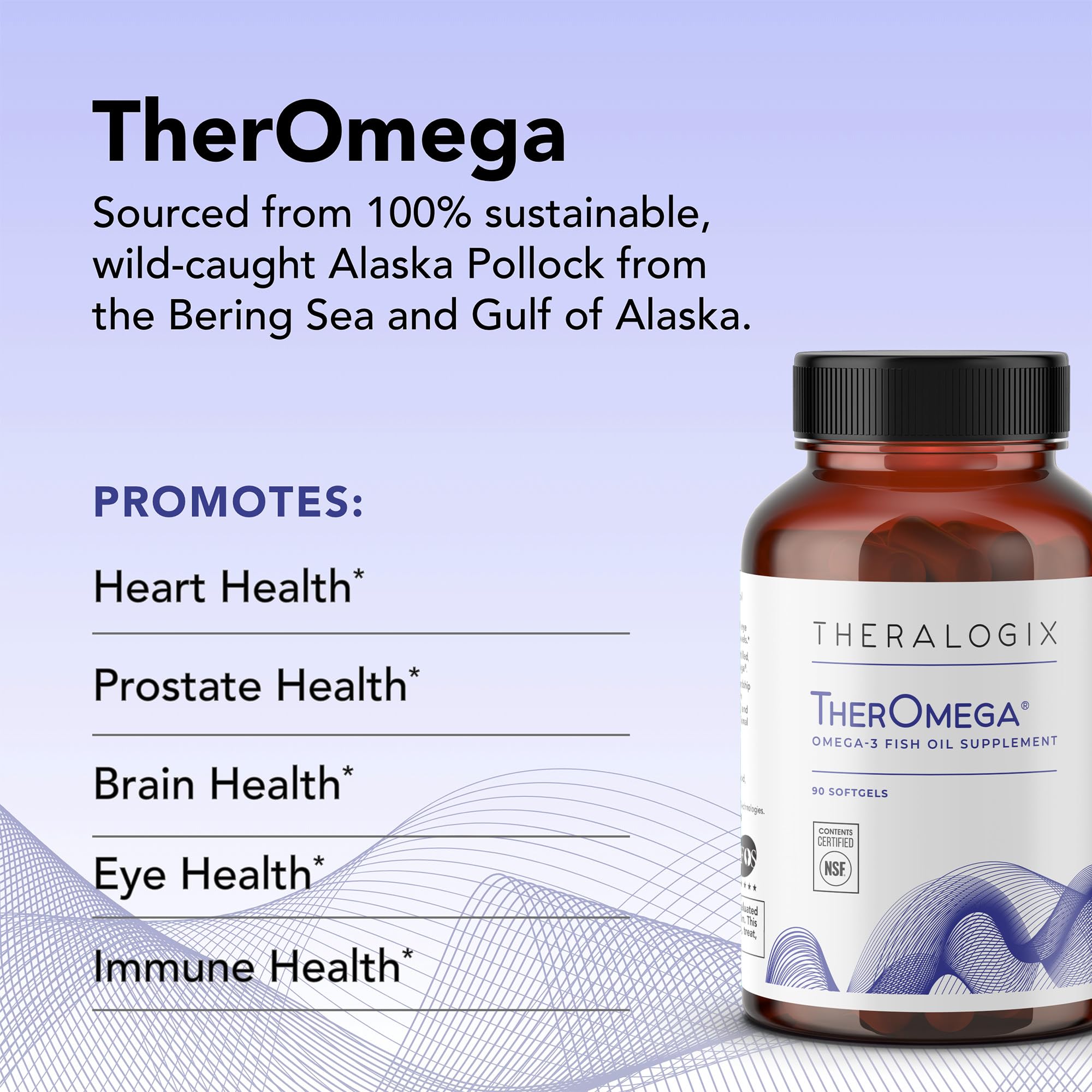 Theralogix TherOmega Omega-3 Fish Oil Supplement - Supports Heart, Brain, Immune & Joint Health* - 700 mg DHA & EPA from Wild Alaska Pollock - Sustainably Sourced - NSF Certified - 90 Softgels