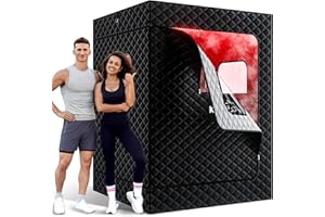 KASUE Upgraded 2 Person Sauna Box, Portable Infrared Sauna with 5-Layer Waterproof, 2 Steamers, 2 Folding Chair, 71”x 36”x 49” for Indoor, Outdoor, Gym, Spa, Carbon Black
