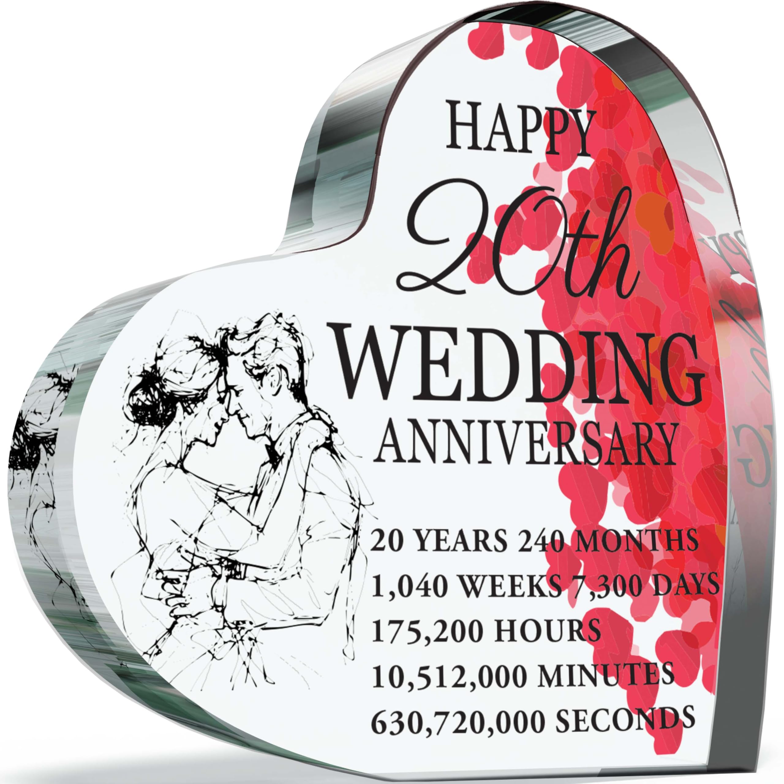 20th Anniversary Plaque Gifts for Wife Husband - Happy China Wedding Anniversary - I Love You Romantic Acrylic Heart Gift For Women Men, 100mm x 100mm Present For Couples Twentieth Anniversaries