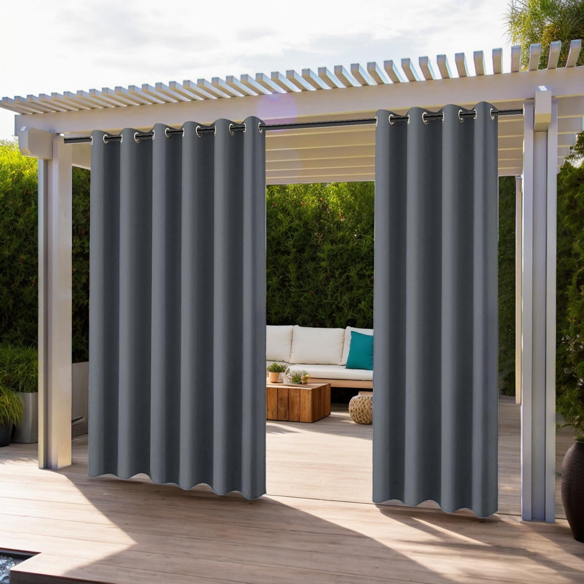 Outdoor Curtains for Garden Patio Gazebo Pergola,Waterproof,Windproof,Blackout Thermal Insulated Double Grommet(Top and Bottom) Outdoor Curtains for Garden Patio Door(2 Panel,52"*94",Dark Gray)