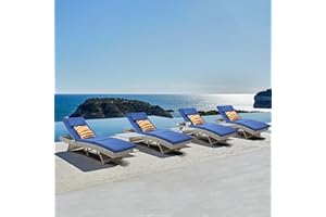 Sundale Outdoor Wicker Chaise Lounge Set of 4, Rattan Patio Lounge Chairs for Outside, Adjustable Chaise Loungers with Cushions & Pillows for Deck, Indoor, Yard - Steel, Navy Blue