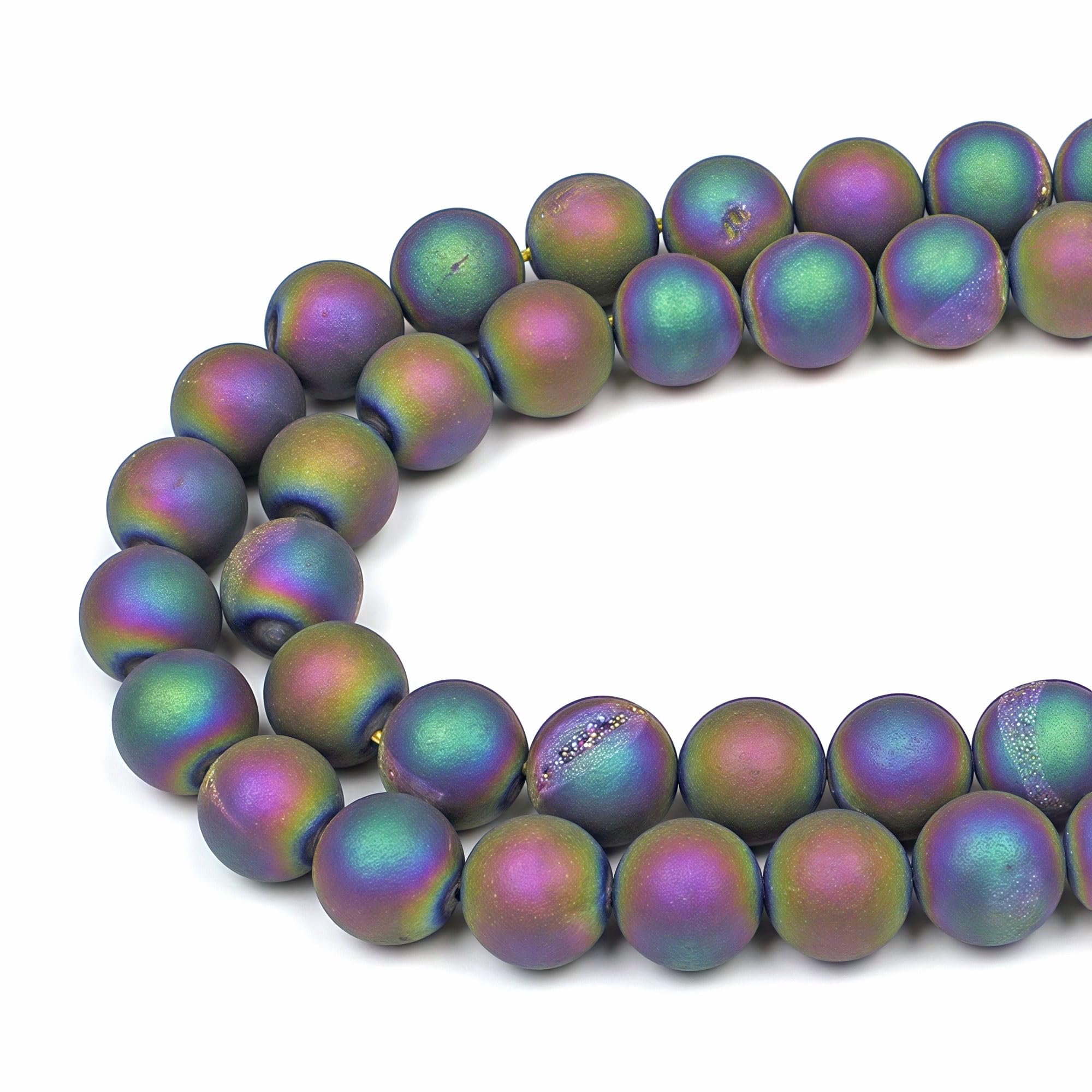 MJDCB Natural Round Stone Beads 6mm Rainbow Druzy Agate Loose Gemstone Beads for Jewelry Making Bracelet Necklace 60pcs — image 1