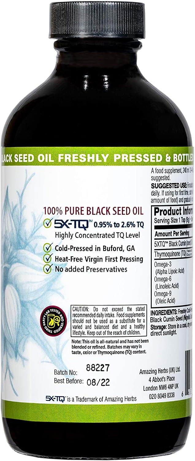 Amazing Herbs Premium High Strength Pure Cold-Pressed Black Cumin Seed Oil (240ml, 8oz Glass Bottle) - Image 3