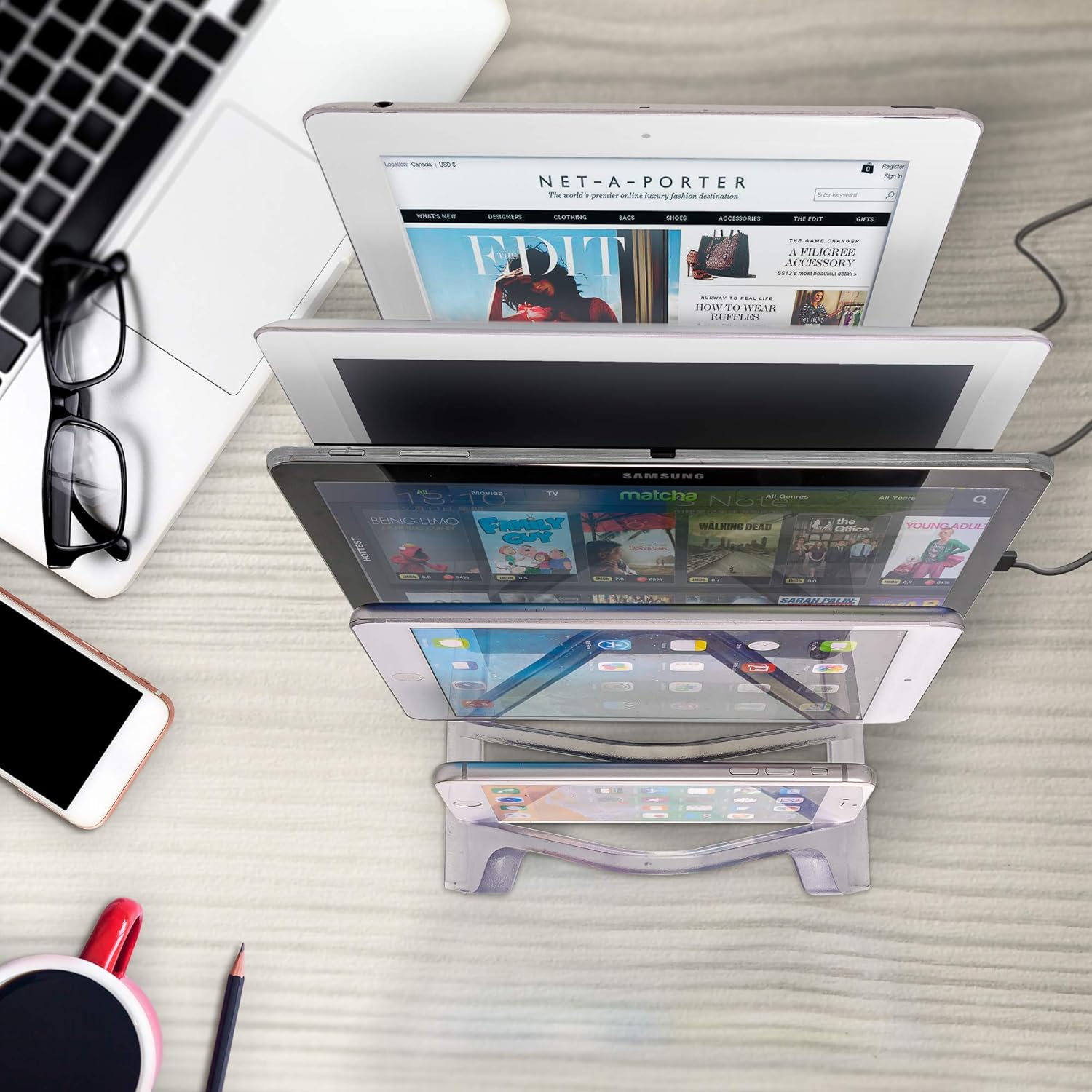 Prosumer's Choice Universal 5 Tablet and Smartphone Charging Organizer Rack Desktop Stand Holder - Clear: Electronics