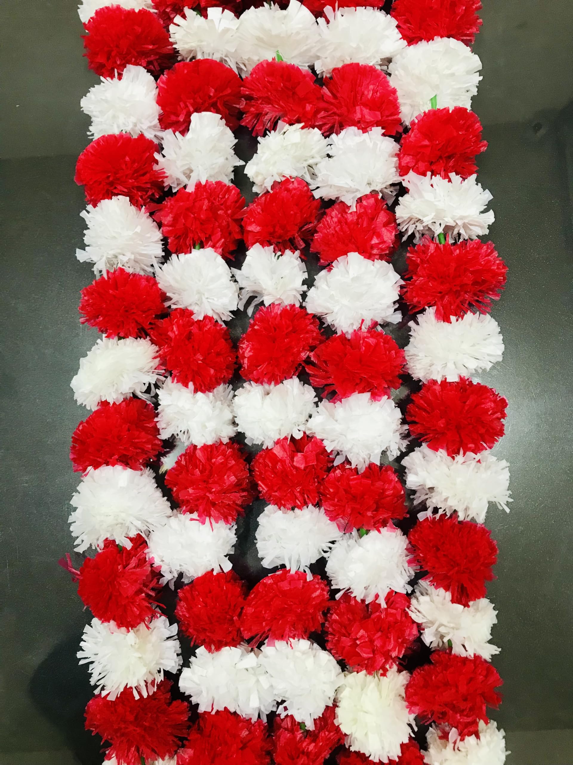 5 PC - 5 feet Marigold Garland |Indian/American Wedding Party Mantle Decoration, Faux Garlands Wedding Garland, Diwali Decoration, Spring Bush Floral! (Red and White)