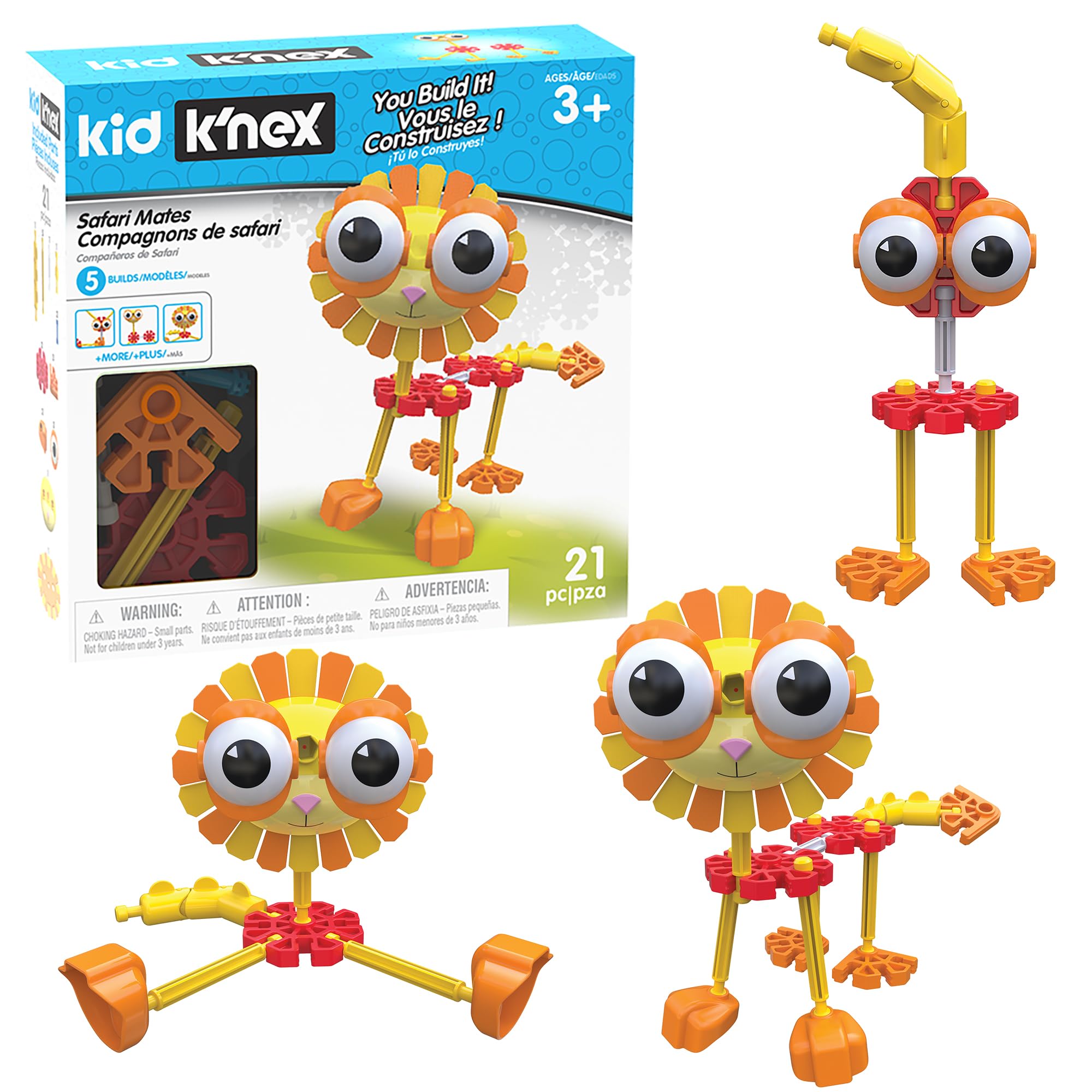 Basic Fun Kid K'NEX | Safari Mates Building Set 5 Model | Kids Craft Set with 21 Pieces | Educational Toys for Kids, Fun Building Toys for Boys and Girls, Construction Toys Ages 3 85613