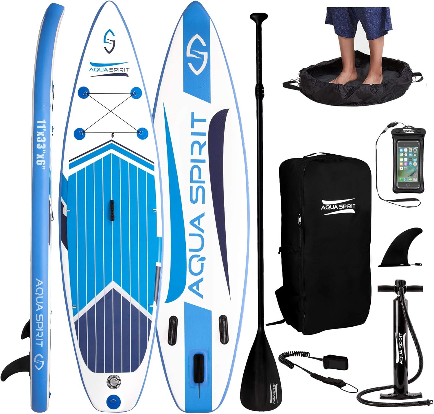 AQUA SPIRIT 11FT x 15cm iSUP Inflatable Stand up Paddle BoardMax load