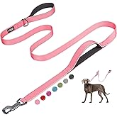 Fida 6 FT Heavy Duty Dog Leash with 2 Comfortable Padded Handles, Traffic Handle & Advanced Easy Snap Hook, Reflective Walking Lead for Large, Medium & Small Breed, Pink