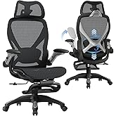 ELABEST X100 Ergonomic Mesh Office Chair with Footrest, Big and Tall Hone Desk Chair with 5D Flip-Up Arms, Adjustable 3D Lumbar Support,Gaming & Executive Computer Chairs