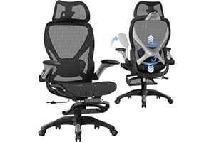 ELABEST X100 Ergonomic Office Chair with Footrest, Big and Tall Home Desk Chair with 5D Flip-Up Arms, Adjustable 3D Lumbar Support,High Back Rolling Computer Chair, Swivel Mesh Chairs (Midnight Mist)