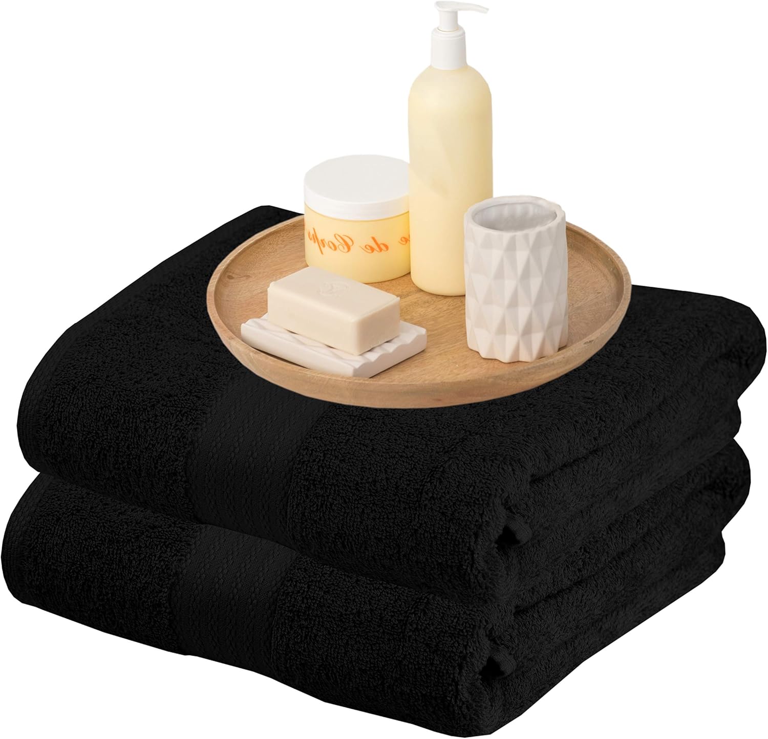 Glamburg Premium Cotton Oversized 2 Pack Bath Sheet 35x70 - 100% Pure Cotton - Ideal for Everyday use - Ultra Soft & Highly Absorbent - Machine Washable - Black: Kitchen & Dining