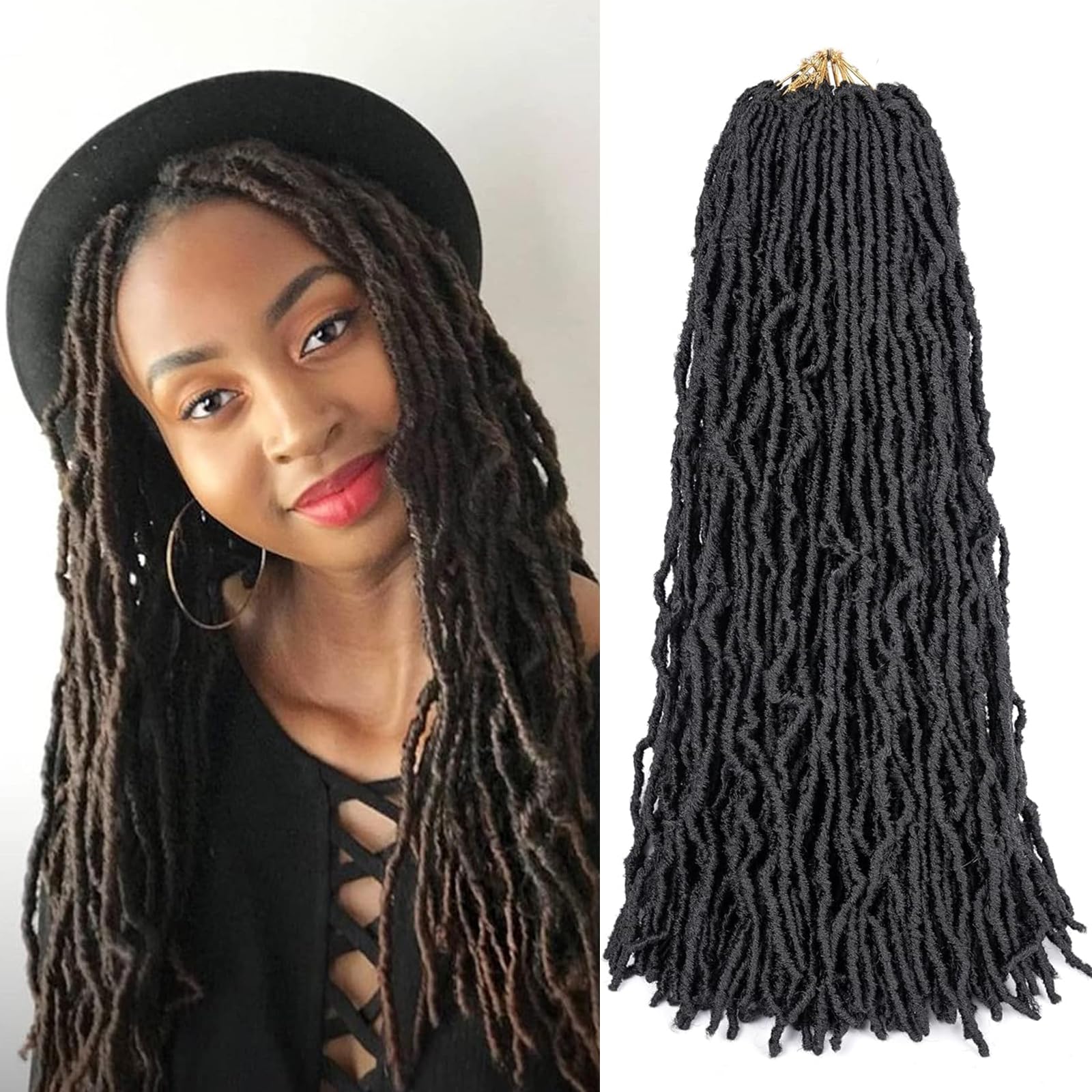 Faux Locs 18 Inch Crochet Hair New Soft Locs 6 Packs/Lot Curly Wavy Pre-Looped Faux Locs Goddess Synthetic Fiber Hair Extensions