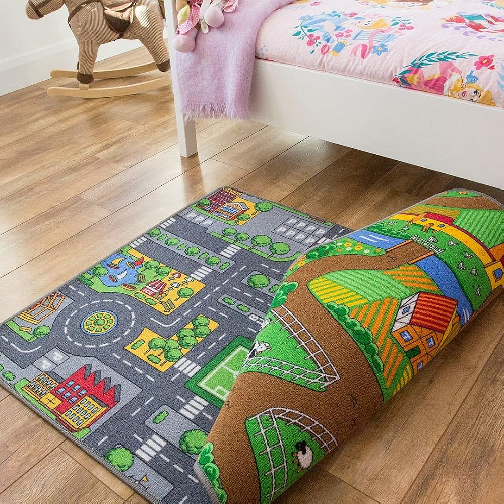 The Rug House Kids Reversible Activity Play Mat 95cm x 133cm City Farm