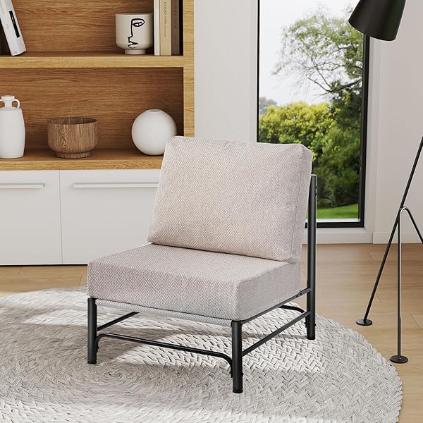 HOLLYHOME MID CENTURY MODERN ACCENT CHAIR, COMFY READING CHAIR WITH SOFT CUSHION, METAL FRAME FABRIC LARGE LAZY CHAIR, UPHOLSTERED LOUNGE SOFA CHAIRS FOR LIVING ROOM, BEDROOM, BALCONY, LIGHT CAMEL