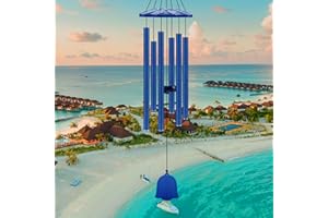 PIXPRI Wind Chimes for Outside,Waterproof,32in deep Tone Retro Wind Chime,Outdoor Decor Gifts for Mothers,Relatives,and Neighbors,Mailbox Accessories(Klein Blue-Petal Cap)
