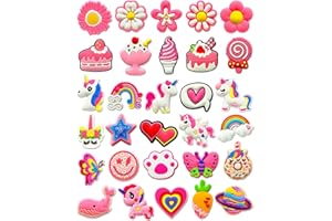 LMIYOWA 30 PCS Pink Cute Croc Charms for Girls & Kids – Kawaii Decoration Accessories Pins with Flower, Unicorn, Rainbow, Butterfly, and Food Designs for Clogs – Perfect Party Favors & Holiday Gift Idea