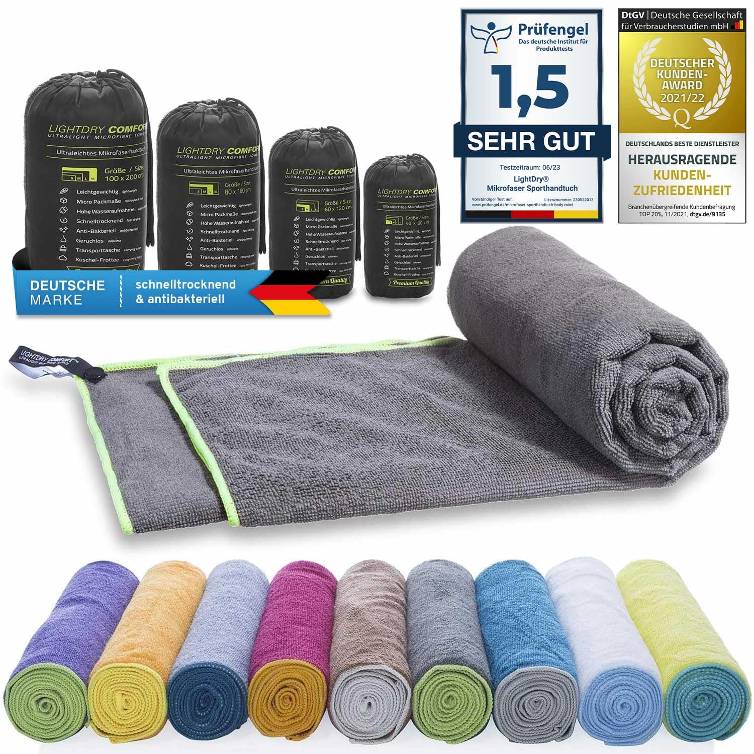 Original microfiber backpack sports towel for women and men travel towel extremely quick-drying sports beach and bath towel absorbent, light and antibacterial different sizes (80x40cm, Anthracite)
