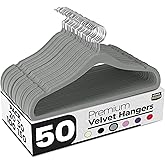 Utopia Home Velvet Hangers 50 Pack - Non-Slip Suit Hangers with 360 Degree Rotatable Hook - for Pants, Coats, Shirts & More (Grey)